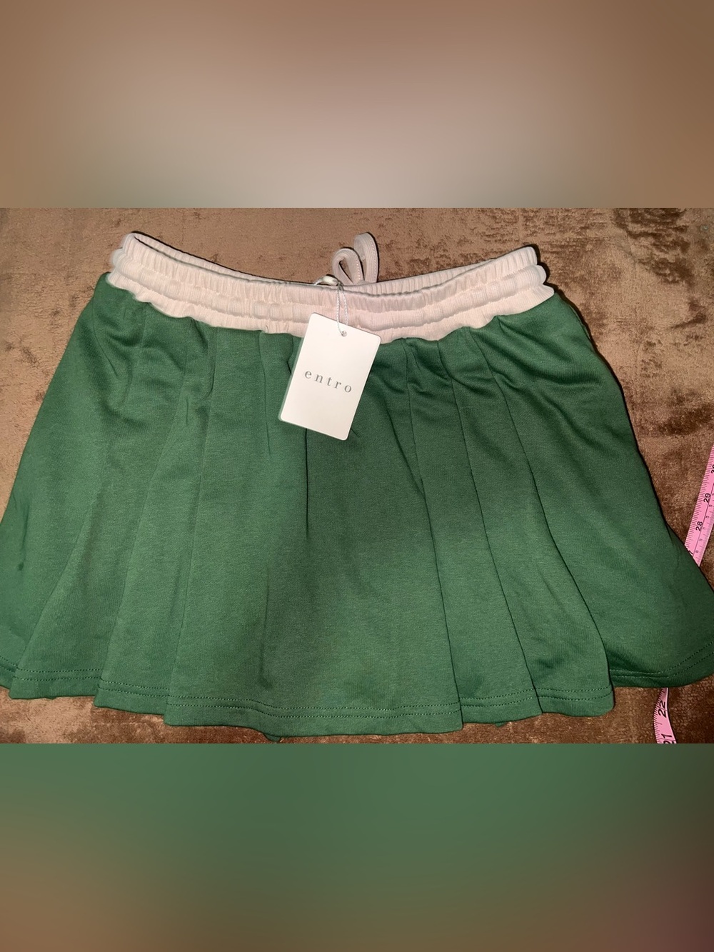 Entro Heather Green Solid Elasticated Waist Mini Skirt Small
